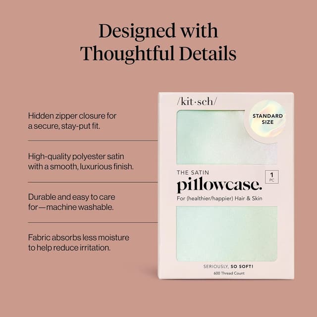 Detalle de Kitsch Satin Pillowcase with Zipper for Hair & Skin (Queen, 19"x26") – Aura