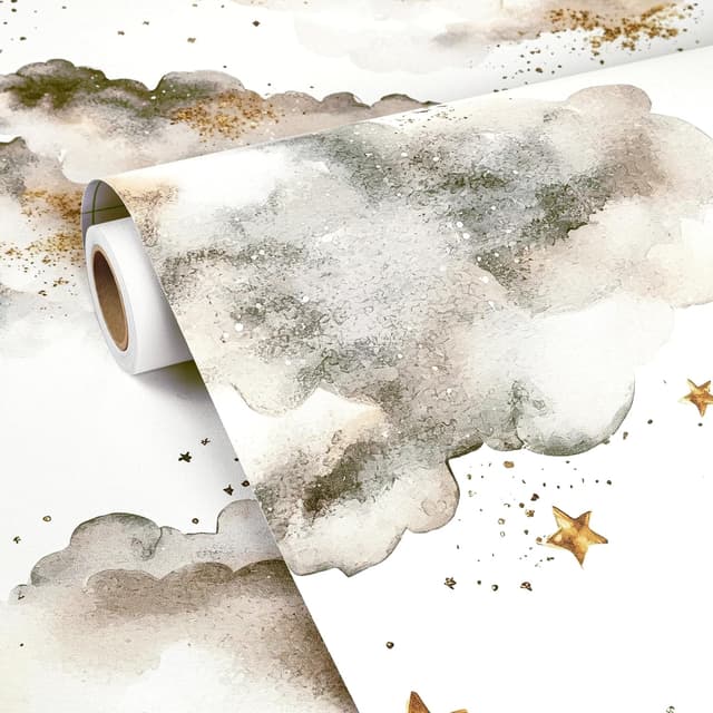 Thumbnail 6 de FunStick Wolke und Stern Tapete für Kinderzimmer (selbstklebend, abziehbar) in Weiß/Grau, 44,5 cm × 3 m