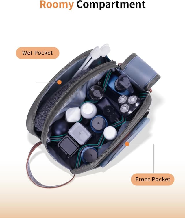 Detalle de ECOHUB Wash Bag for Men (Grey) – water-resistant travel toiletry bag with wet pocket