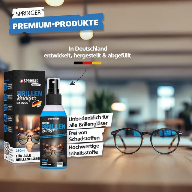 Detalle 2 de SPRINGER CX2200 Brillenreiniger (250 ml) – schonender Reiniger gegen Schlieren & Flecken