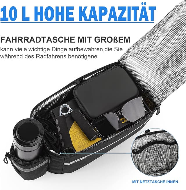 Detalle de Finew Fahrrad-Gepäckträgertasche 10L – isolierte, wasserdichte Hintertasche mit Regenschutz, abnehmbar