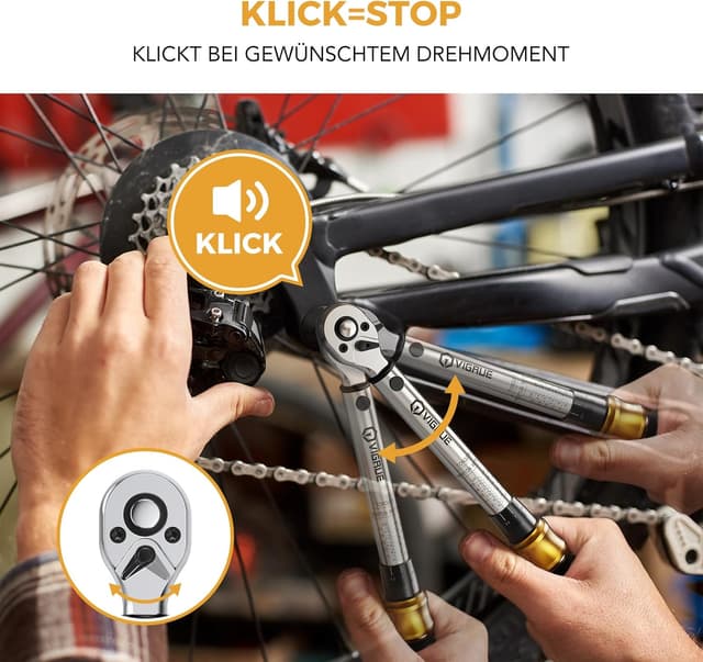 Detalle de VIGRUE Drehmomentschlüssel Fahrrad 5–25 Nm (1/4 Zoll) – Drehmoment-Set inkl. Ratsche, Verlängerung, Gelenk und Bits
