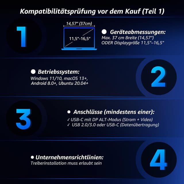 Thumbnail 6 de ROADOM 15,6 Zoll tragbarer Triple-Monitor (Faltbar, Metallgehäuse, 360° drehbar) mit Type-C & USB – 1080P FHD IPS