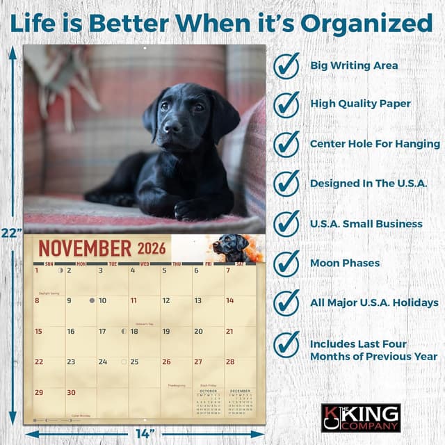 Thumbnail 3 de 2026 Black Labrador Wall Calendar 14x22 📅