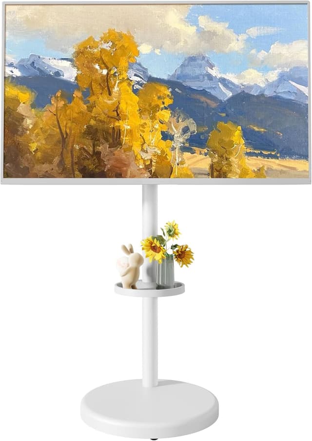 Detalle de ECOTINY höhenverstellbarer rollbarer TV-Ständer für 37–86 Zoll (max. VESA 600×400 mm) bis 50 kg, weiß