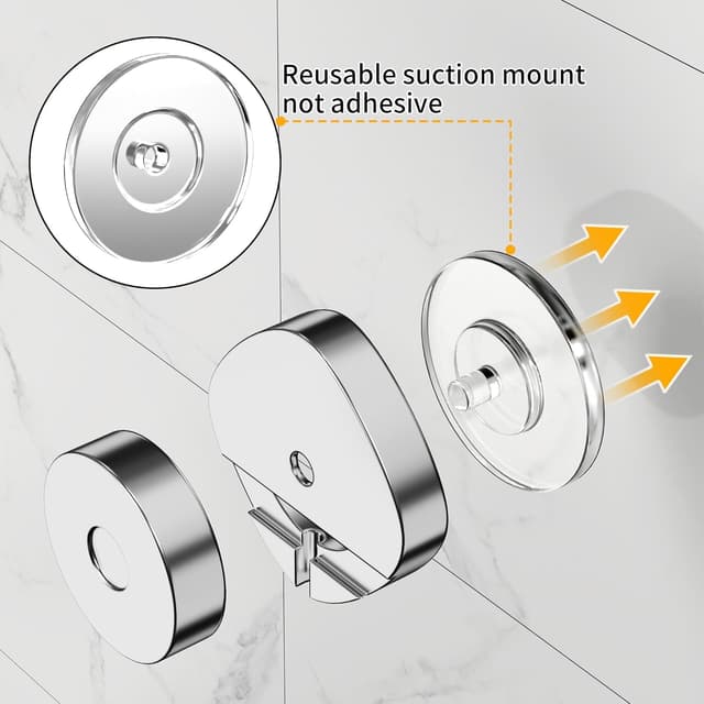 Detalle 2 de ZUNTO Wall-Mounted Shower Caddy with Strong Suction Cups (Silver) – waterproof suction storage with hooks and quick-drying rack