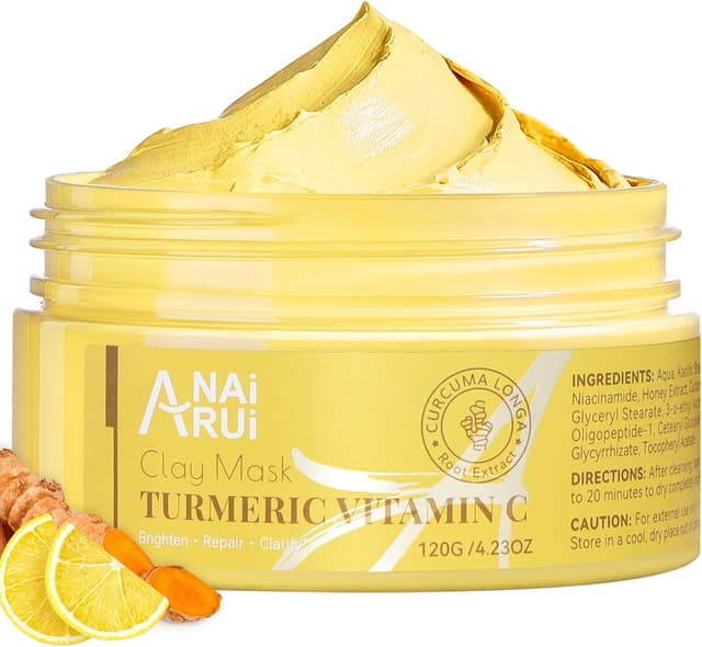 Detalle de ANAiRUi Maschera all’argilla con Vitamina C e Curcuma per acne e macchie scure, 120 g