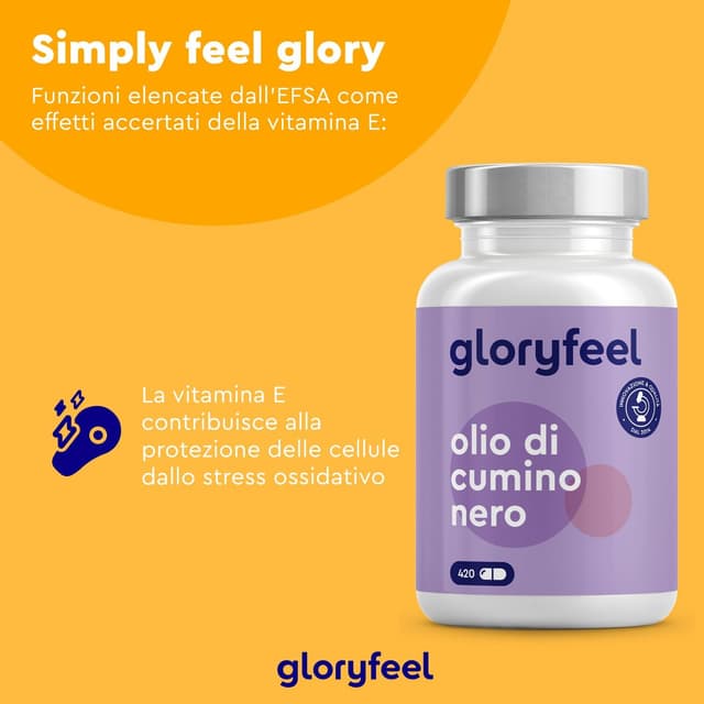 Detalle de Gloryfeel Olio di Cumino Nero (Nigella Sativa) 1000 mg per dose, 420 capsule con Vitamina E