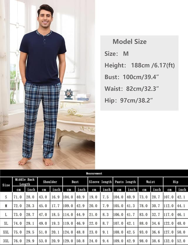 Thumbnail 5 de Aseniza Herren Schlafanzug Kurze Ärmel Baumwolle