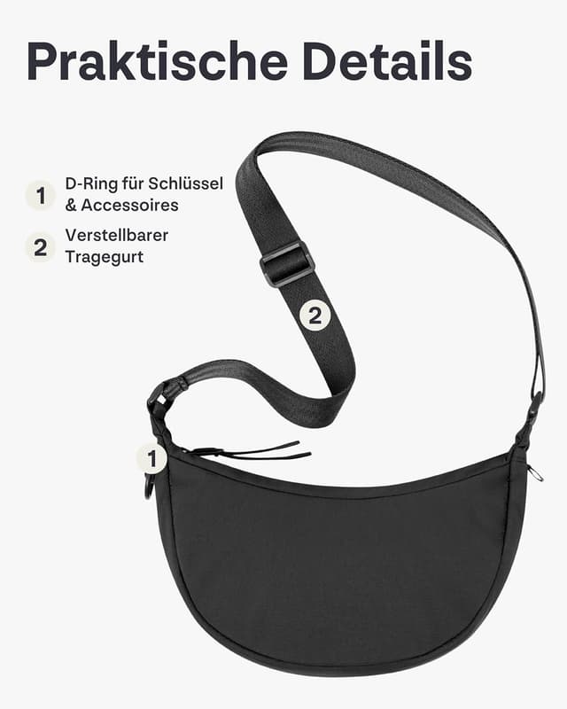 Detalle de Johnny Urban Kaia Small Crossbody Bag (Halbmond) – kompakte Moon Bag mit verstellbarem Gurt, wasserabweisend