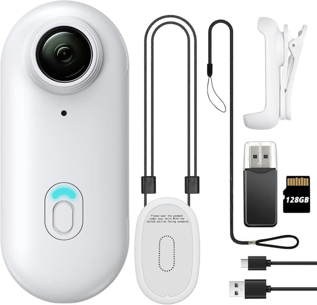 Detalle de Meoilkolnm Mini Body Camera (Thumb Size) with 128GB, Wearable Hands-Free Action Cam (White)