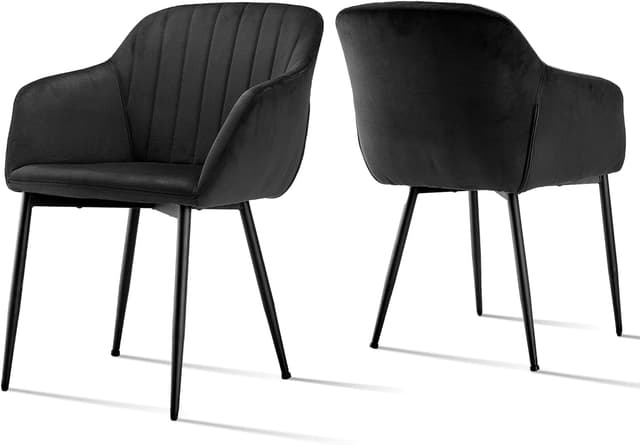 Detalle de Goeurvant Sedie da Sala da Pranzo in Velluto (Set da 2) con Braccioli, Gambe in Metallo Nere