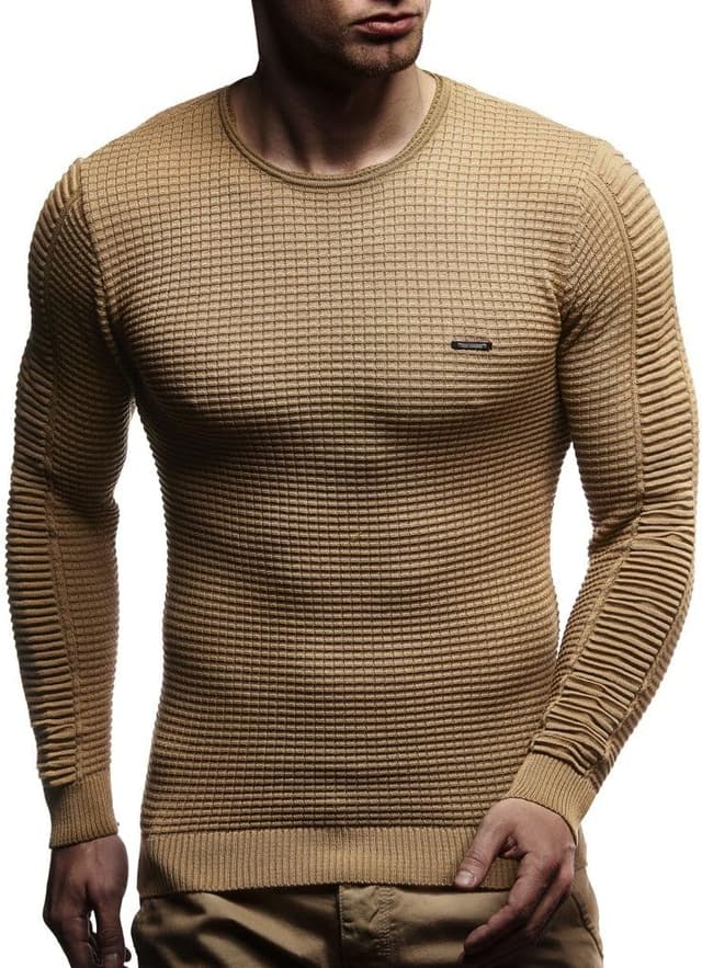 Detalle de Leif Nelson Pull en tricot fin pour homme à col rond (maille fine, coupe ajustée) — Hiver moderne LN1545