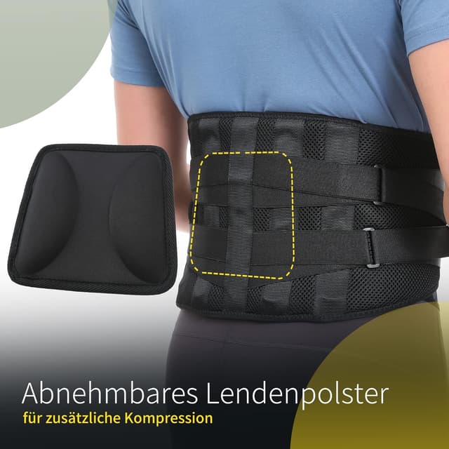 Detalle de BraceUP Rückenstütze mit Lumbalkissen – Rückenstüzgürtel zur Entlastung der Lenden (XXL 110–135 cm)