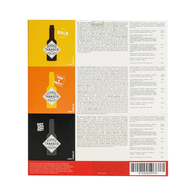 Detalle 2 de Tabasco Hot Sauce Geschenkset (3er-Pack) mit Scorpion, Habanero & Chipotle – scharfe Soße im 60-ml-Set
