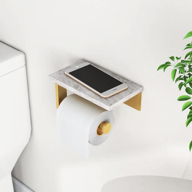 Thumbnail 6 de Gypie wall-mounted toilet roll holder with marble shelf (304 stainless steel) in matt gold