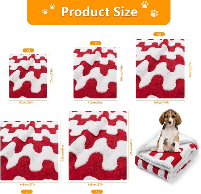 Detalle de Maidewow Waterproof Pet Blanket in Red Wave Jacquard & Sherpa Fleece (M)