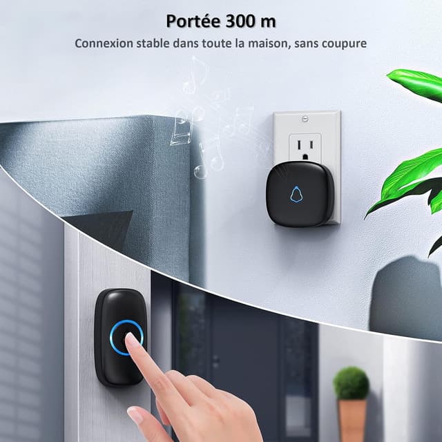 Detalle de SECRUI Sonnette sans fil extérieur étanche avec 2 récepteurs + 1 émetteur à pile, 58 mélodies, 5 niveaux de volume (jusqu’à 120 dB)