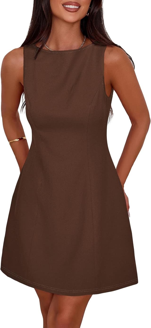 Detalle de PRETTYGARDEN Sleeveless A-Line Mini Cocktail Dress with Boat Neck (2026 Summer)