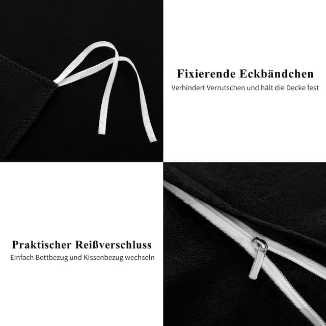 Thumbnail 6 de Tifschlaf Winter Flanell Bettwäsche 220x240 (Schwarz) mit 2 Kissenbezügen 80x80