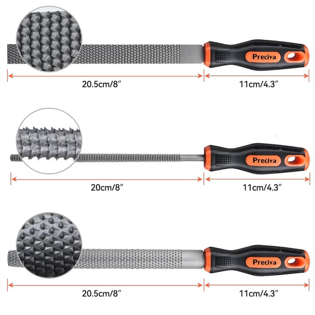 Detalle de Kit de 3 limes à bois Preciva (plate, demi-ronde, ronde) en acier carbone 45#