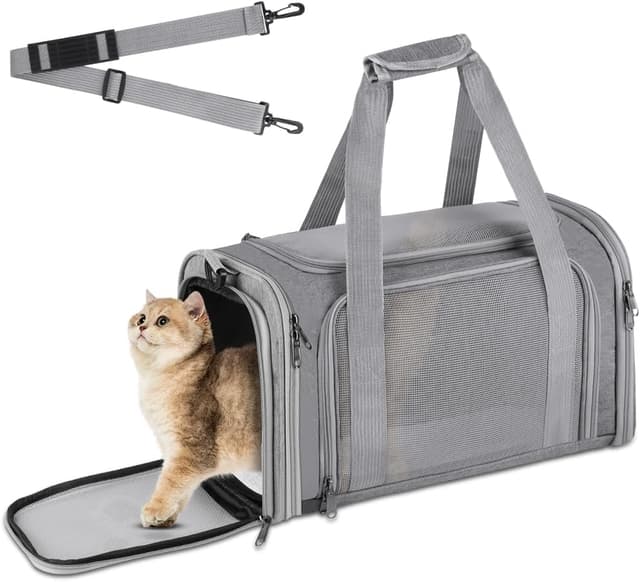 Detalle de vsshe faltbare Hundebox für Auto und Flugzeug – Transportbox für kleine Katzen, Kaninchen und Welpen (bis 15 Pfund, grau)