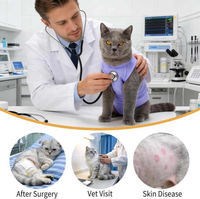 Detalle de Poiinvc Combinaison de récupération pour chat après opération (violet) – taille L