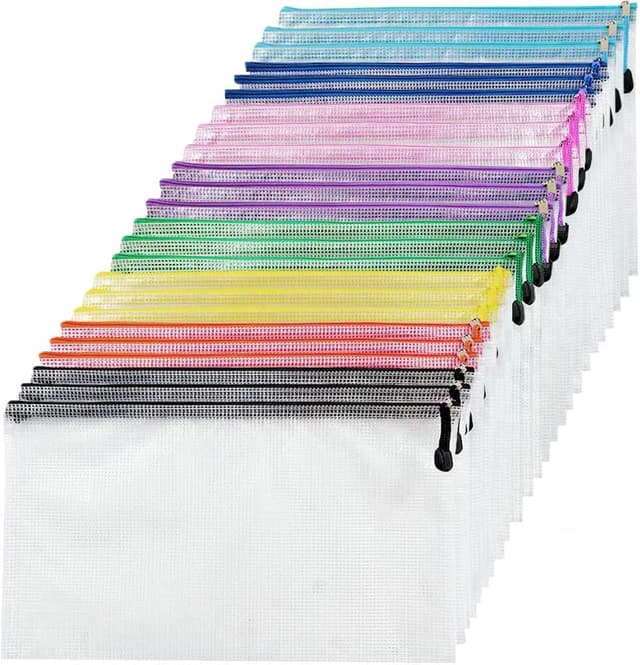Detalle 1 de A5 Plastic Zip Wallet Folder (24-Pack, 8 Colours) – PVC zipped document bags for everyday storage