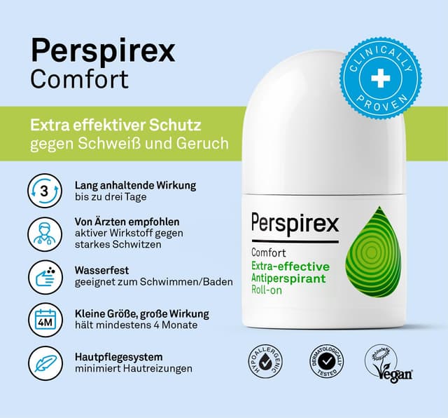 Detalle de Perspirex Comfort Antitranspirant Deo Roller (20 ml) – effektive Schweiß- und Geruchskontrolle