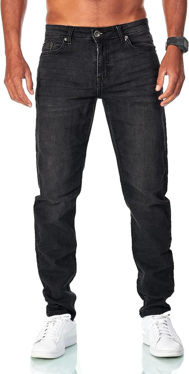 Detalle de JEEL Herren Sweat-Jeans im Regular-Fit Straight-Cut: bequeme Jeansoptik mit Stretch & Sweat-Komfort