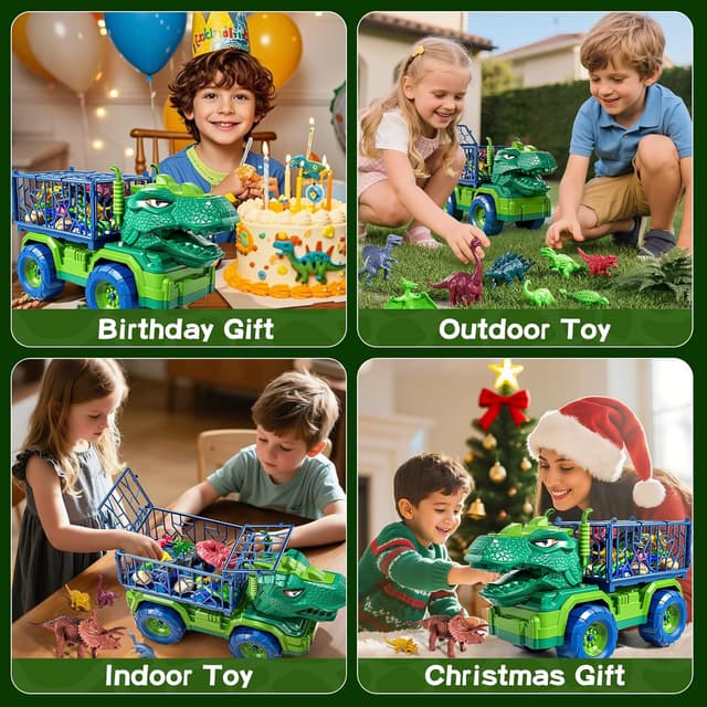 Detalle de Guminnara 22 in 1 Toddler T-rex Dinosaur Truck Toy Set (Ages 3–7) with 18 Dino Figures