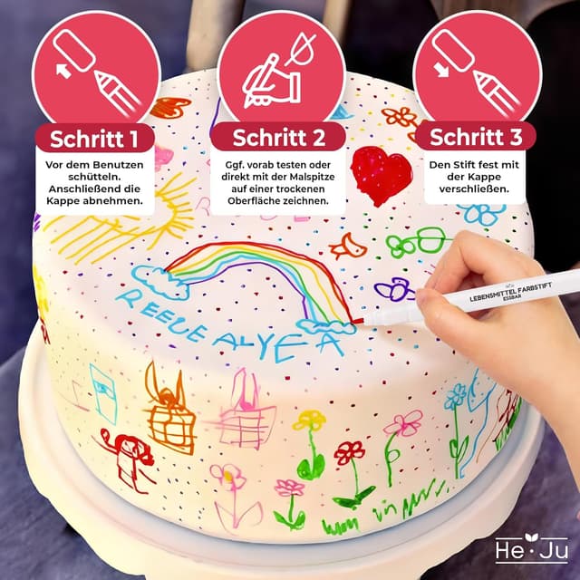 Detalle de He-Ju Lebensmittelstifte essbar 10er Set (vegan, glutenfrei, ohne E171) in 10 Regenbogenfarben