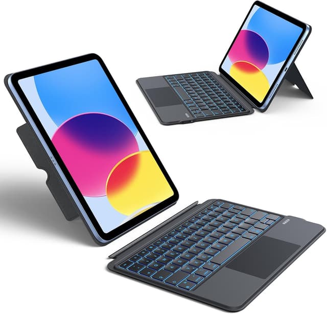 Thumbnail 6 de OMOTON Tastatur-Hülle für iPad 10. Generation (2022) – Bluetooth QWERTZ mit Trackpad, 7-farbige Beleuchtung und abnehmbarem Touchpad, schwarz