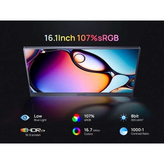 Detalle de Monitor portátil Arzopa Z3FC 16,1" QHD 180Hz IPS con FreeSync, HDR10 y USB-C