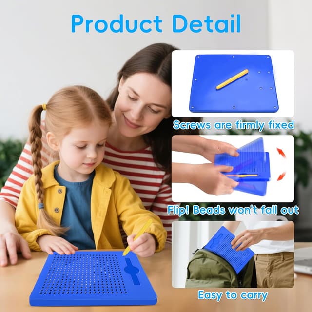 Detalle de AMFUN magnetische Zeichen- und Kugeltafel für Kinder ab 3 Jahren (blau) – magnetisches Stahlkugel-Spiel