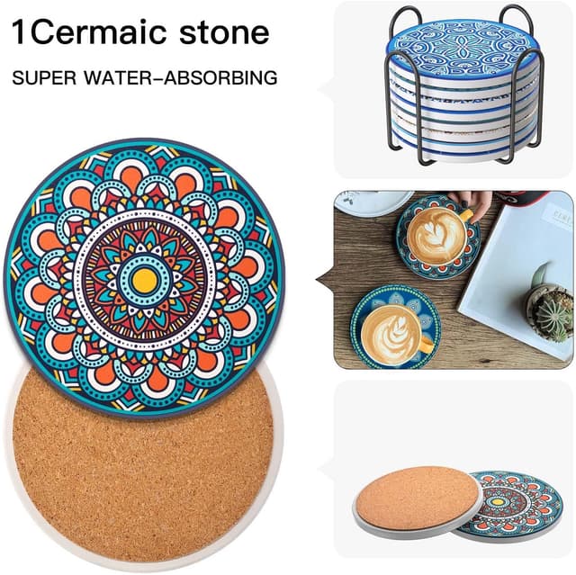 Thumbnail 2 de Posavasos de Corcho Cerámica Mandala - Juego de 8 🎉