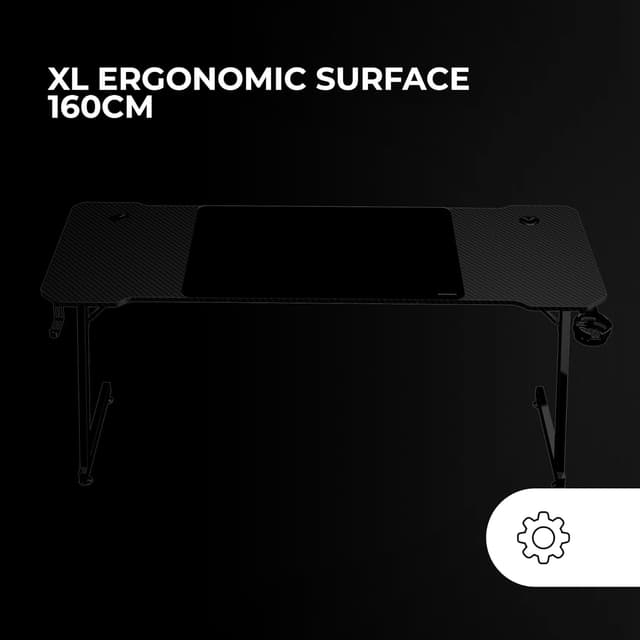 Detalle de MARSGAMING MGD-X160 scrivania gaming ergonomica 160x60 cm con superficie in fibra di carbonio, tappetino XXL e supporti