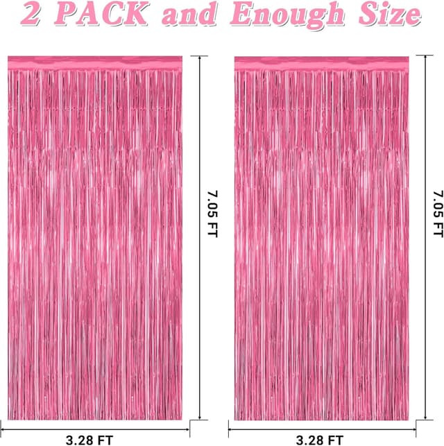 Thumbnail 1 de Pink Tinsel Backdrop 3.28x7.05 ft 2-Pack
