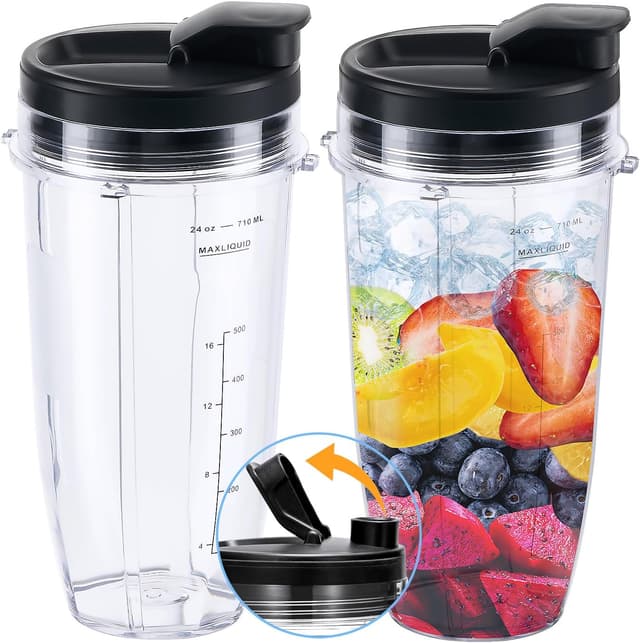 Detalle de ABTER Replacement 24oz Blender Cup Set (2-Pack) with Sip & Seal Lids for Select Ninja Blenders