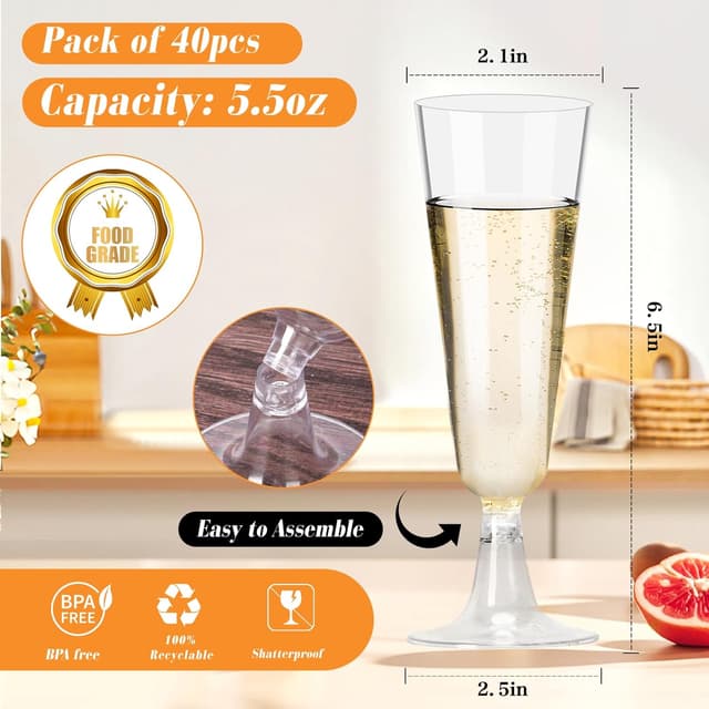 Thumbnail 2 de GuanQiao 40-Pack Champagne Flutes 5.5oz 🥂