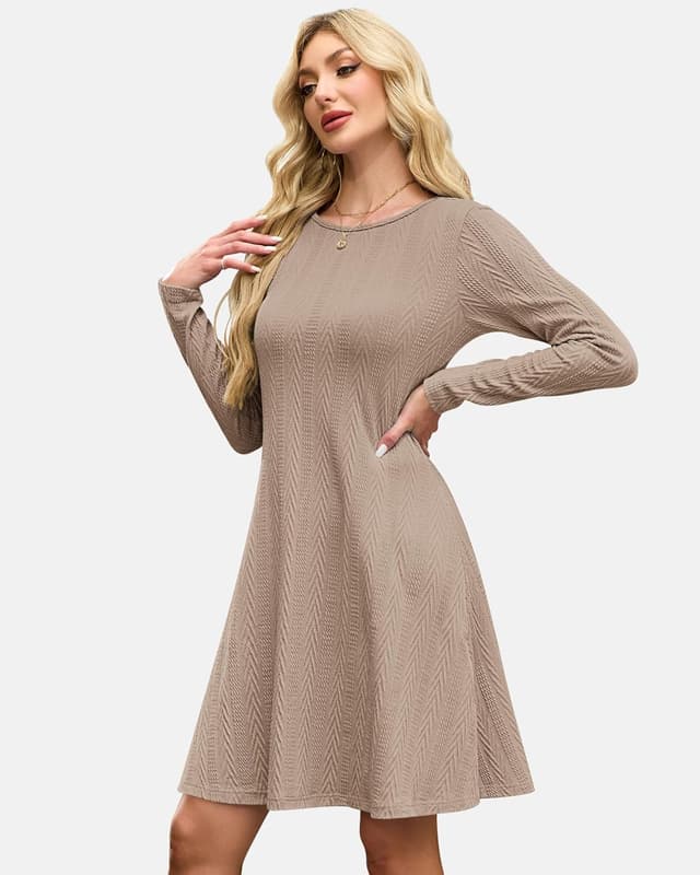 Detalle de AUSELILY Damen Strickkleid für Herbst & Winter mit Rundhalsausschnitt und Langarm