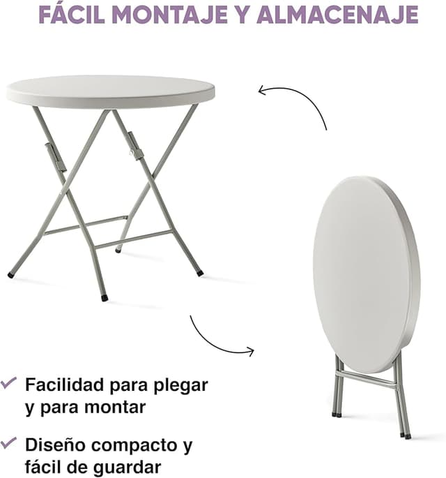 Thumbnail 6 de KG KITGARDEN Mesa plegable portátil Ø80×74 cm, blanca