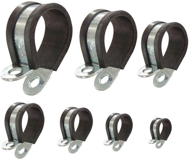 Detalle 1 de Fascette stringitubo con inserto in gomma e P-clip per tubi e cavi Ø 12 mm, banda 15 mm (2 pezzi)