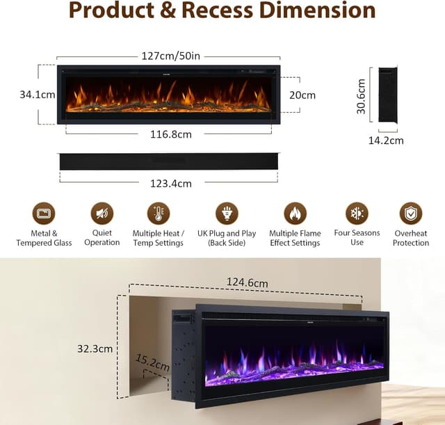 Thumbnail 1 de INMOZATA 127cm electric fireplace with 1800W heat