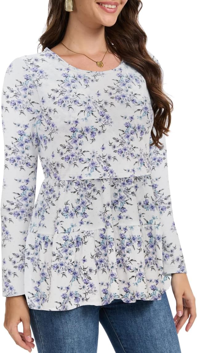 Detalle de Bearsland Women’s Nursing Top 3-pack Long Sleeve Scoop Neck Breastfeeding Shirts