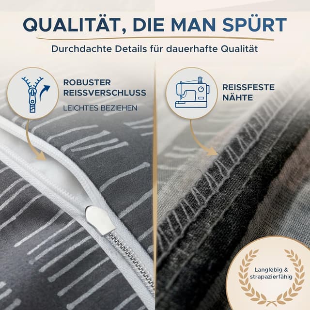 Detalle de MALIKA Bettwäsche-Set 135x200 aus Baumwolle (Renforcé) inkl. Kissenbezug 80x80, Oeko-TEX mit Reißverschluss