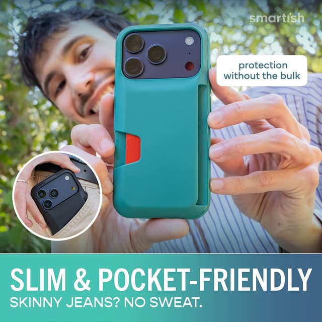 Detalle de Smartish Wallet Slayer Vol. 1 Wallet Case for iPhone 17 Pro (So Jaded) — slim card holder with drop protection