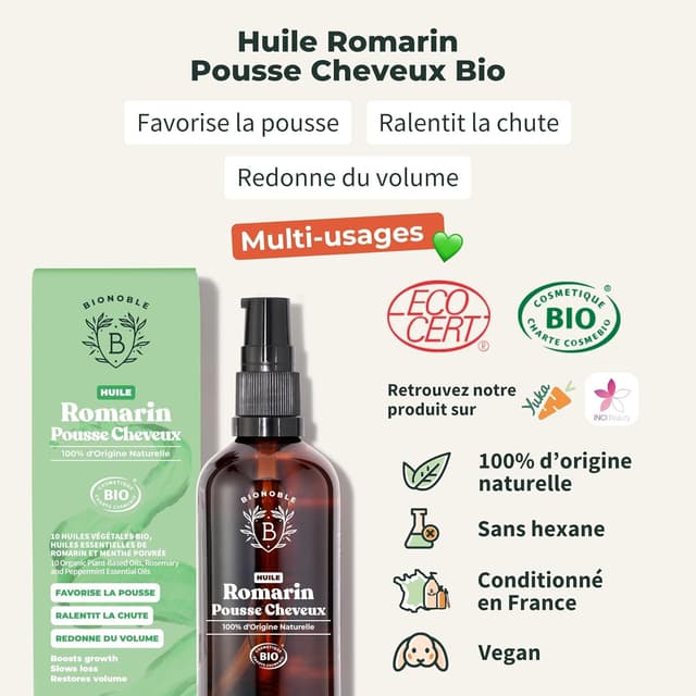 Thumbnail 1 de BIONOBLE Huile de romarin bio 100 ml pour cheveux