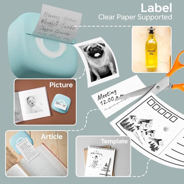 Detalle de Cabaro Mini Drucker für Aufkleber & Fotodruck per Bluetooth (Thermoprinter, 3 Rollen)