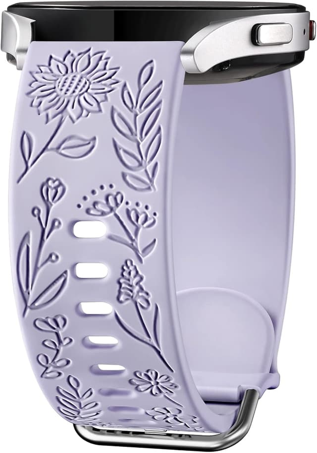 Detalle de Mastten Sunflowers engraved silicone strap for Samsung Galaxy Watch (20mm) in Lavender